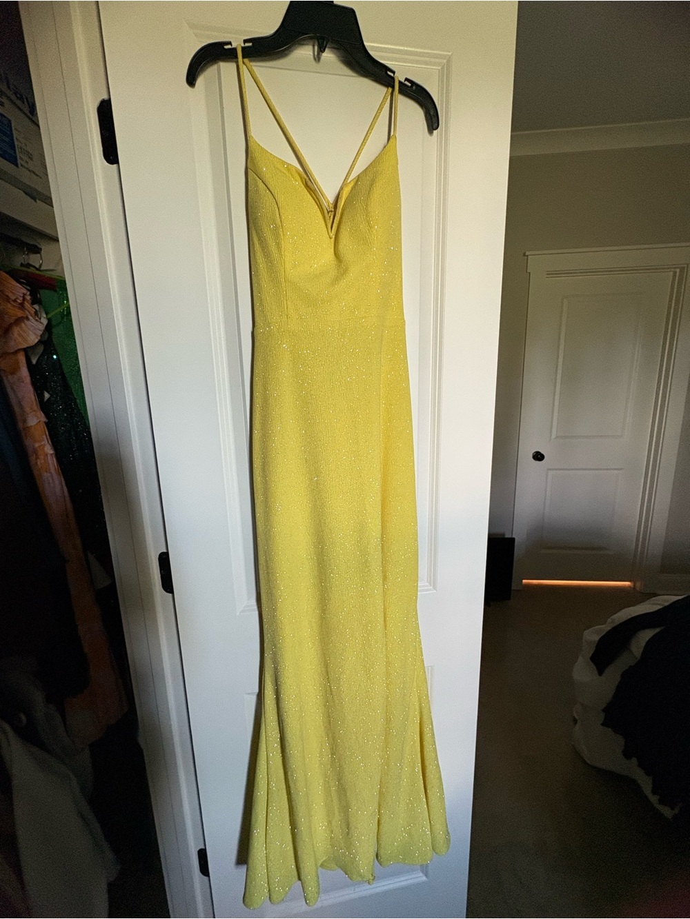 PROM Yellow Sparkle Slip Dress with Cowl Neck